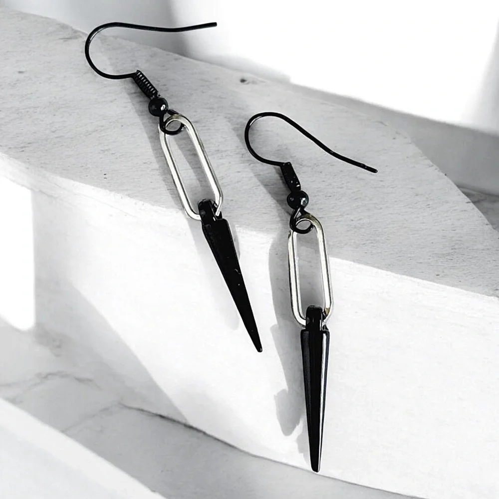 5 For $25💫Punk Black Spike Cone Silver Paperclip Dangles Earrings